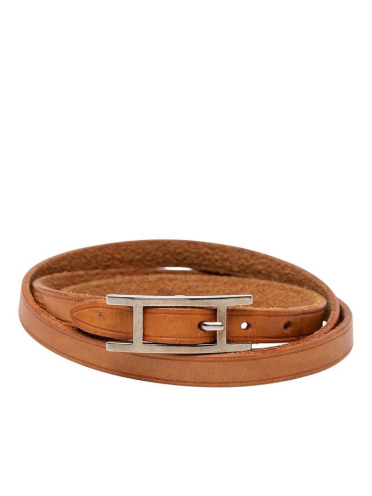 Hermes Hapi Triple Strand Bracelet Brown Silver Leather